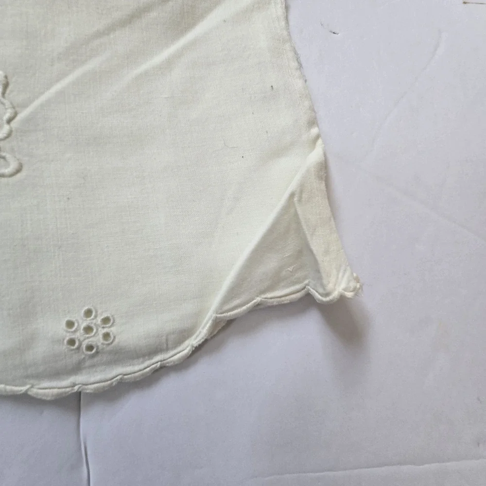 Vintage Embroidered Pillowcase Cream Boho Cottage Granny Shabby Cotton